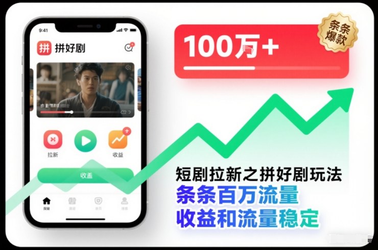 短剧拉新之拼好剧玩法,条条百万流量,收益和流量稳定-轻创终点站