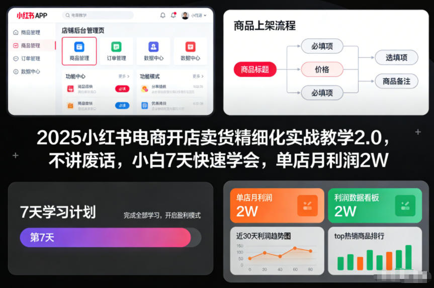 2025小红书电商开店卖货精细化实战教学2.0，不讲废话，小白7天快速学会，单店月利润2W-轻创终点站